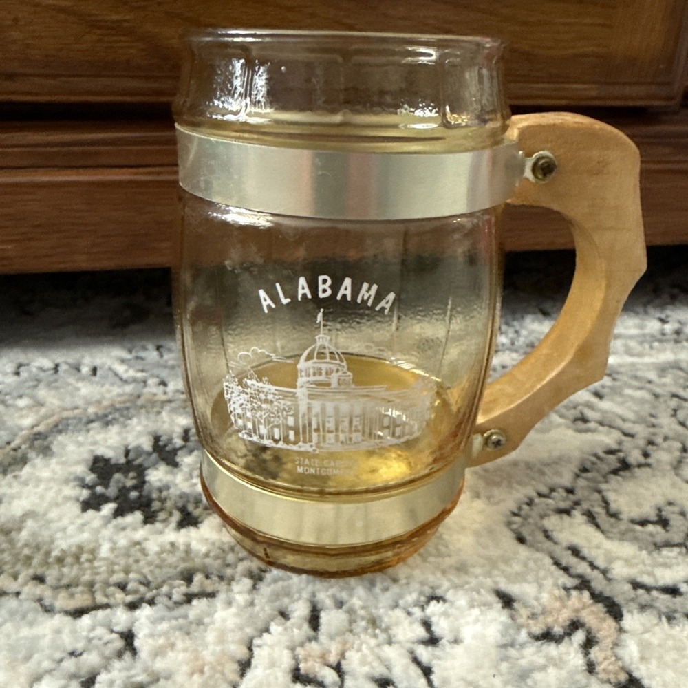 Vintage Souvenir Barrel Mug Beer Mug Amber 1970's Alabama Wood Handle